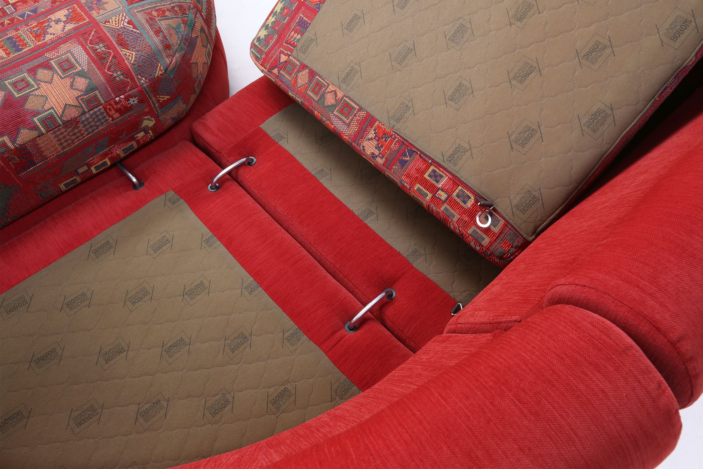 Modular Sofa in Red and Patterned Upholstery by Roche Bobois, France 1980sthumbnail